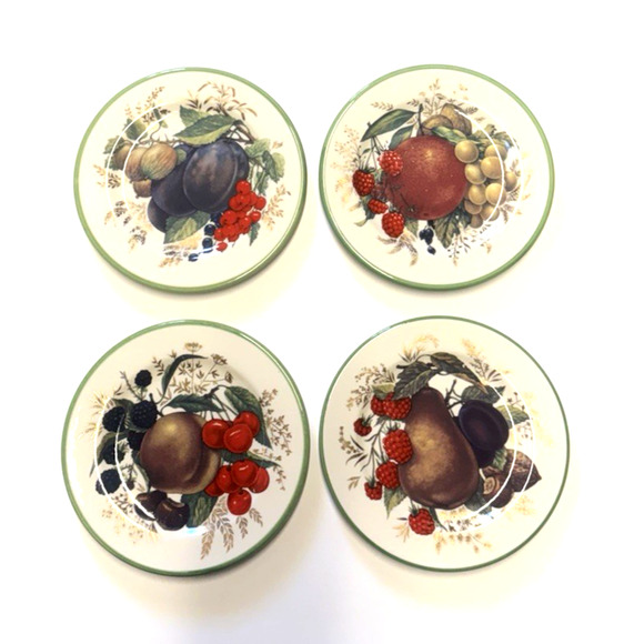 Set of 4 Vintage Florentine Fruit Plate-Golden Fruits-Made in Italy 1950s-8 in. - Picture 1 of 11